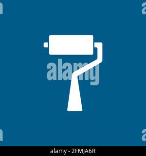 Roller Brush Icon On Blue Background. Blue Flat Style Vector Illustration. Stock Vector
