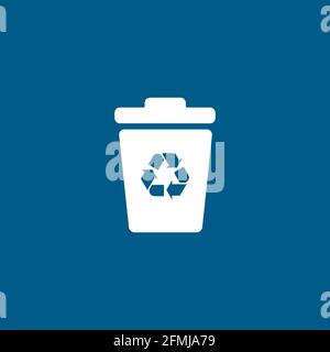 Recycle Bin Icon On Blue Background. Blue Flat Style Vector Illustration. Stock Vector