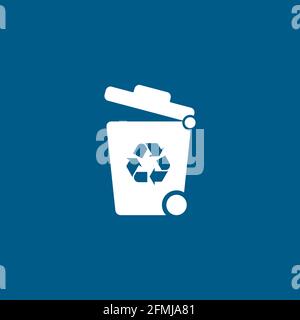 Recycle Bin Icon On Blue Background. Blue Flat Style Vector Illustration. Stock Vector