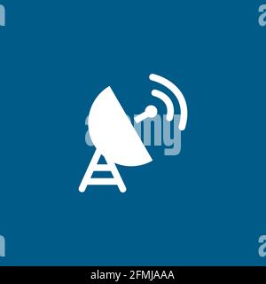Satellite Dish Icon On Blue Background. Blue Flat Style Vector Illustration. Stock Vector