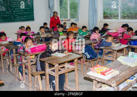 This rural school was severely hit by the 2008 Sichuan earthquake. Our school helped raise funds to help rebuild one of the buildings. Stock Photo