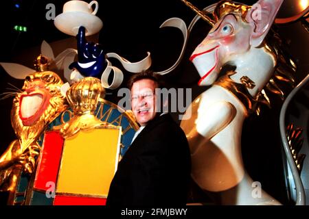 PY GERBEAU DOME CHIEF EXECUTIVE  JULY 2000 IN FRONT OF A GERALD SCARFE SCULPTURE OF AN ALTERNATIVE BRITISH CREST, INCORPERATING THE QUEEN AND TONY BLAIR. GERBEAU WAS LAUNCHING THE NEW SUMMER ADVERTISING CAMPAIGN, 'YOU'VE GOT A MIND OF YOUR OWN, USE IT AT THE DOME. Stock Photo