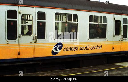 Connex South Central train October 2000 through Clapham Junction on the day it was anounced  CONNEX had lost their franchise to run the rail service Stock Photo