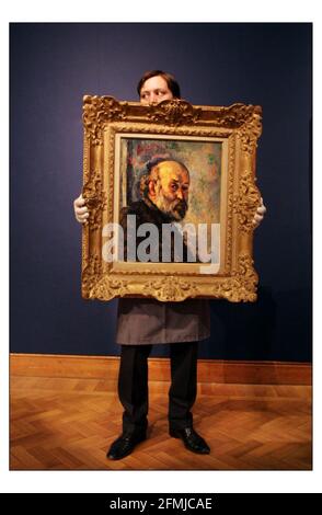 Rare Paul Cezanne self portrait, 'Portrait de Paul Cezanne, circa 1895, valued at $15-20 million to be sold at Christies New York on the 7th May 2003. preview viewing at Christies, King st, London. pic David Sandison 4/4/2003 Stock Photo