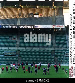 England Rugby Union Team training at Twickenham Feb 1998 for the Five Nations match against Wales Stock Photo