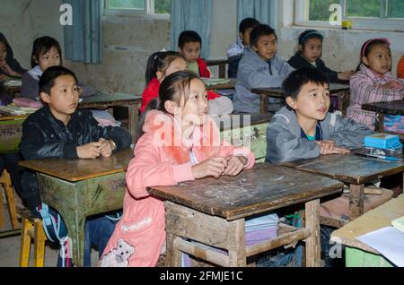 This rural school was destroyed during the 2008 Sichuan earthquake. My school, YCIS, raised funds to help rebuild the school. Stock Photo