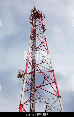 GPS antenna tower . Cellular tower equipped with GPS, 5G technologies Stock Photo