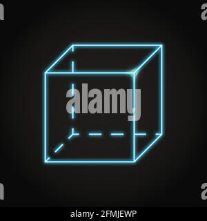 Neon geometric cube icon in line style. Geometry symbol. Vector illustration. Stock Vector