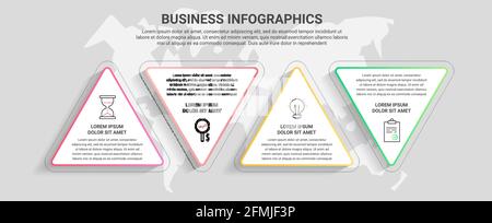 Vector infographics from triangles. 4 step timeline concept for chart, data, website, diagram, presentations and business. Stock Vector
