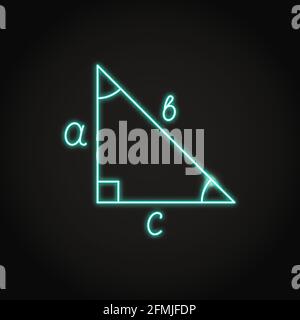 Neon right triangle with marked angles icon in line style. Math trigonometry symbol. Vector illustration. Stock Vector