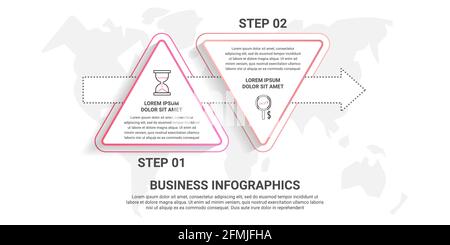 Vector 2 step infographics from triangles with arrows. Timeline concept for chart, levels, web, diagram, banner, presentations and business. Stock Vector