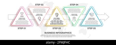 Vector 5 step infographics from triangles with arrows. Timeline concept for chart, levels, web, diagram, banner, presentations and business. Stock Vector