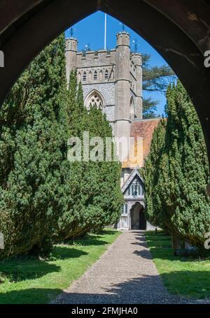 View through the Lychgate of St Mary the Virgin. Village of Hambleden, Buckinghamshire, England. Stock Photo