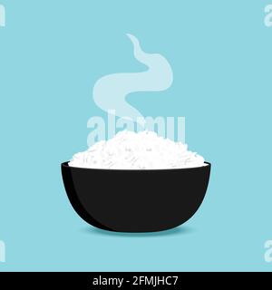 Rice in a bowl with chopstick isolated on blue background vector illustration. Food for restaurant Stock Vector