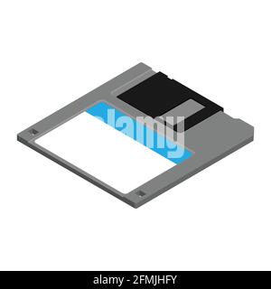 Floppy disk isolated on white background. Diskette icon. Vintage, old data storage disk isometric view. Stock Vector