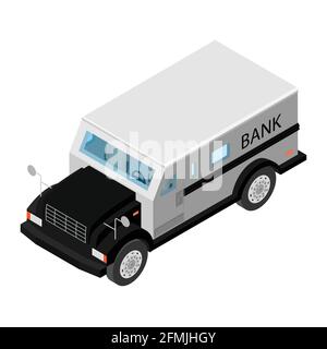 Armored cash truck isometric view. Utility security van vehicle. Vector Stock Vector