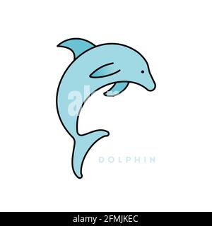 Jumping dolphin. Filled icon. Black outline. Vector illustration, flat design Stock Vector