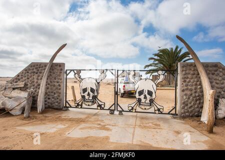 Entrance Gate Skeleton Coast with Skulls. Skeleton Coast, Namibia, Africa Stock Photo