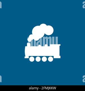 Steam Locomotive Train Icon On Blue Background. Blue Flat Style Vector Illustration. Stock Vector
