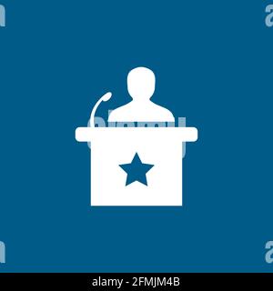 Speaker Icon On Blue Background. Blue Flat Style Vector Illustration. Stock Vector