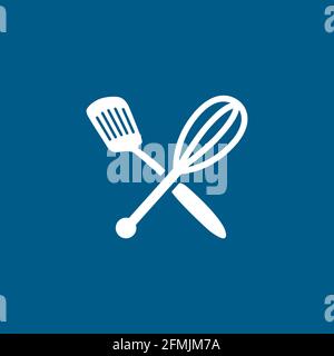 Spatula Whisk Icon On Blue Background. Blue Flat Style Vector Illustration. Stock Vector