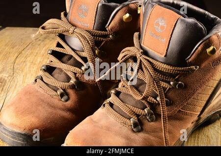 Trekking boots on studio shot Stock Photo