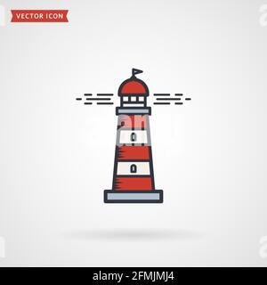 Lighthouse line icon isolated on white background. Vector colored outline symbol. Stock Vector