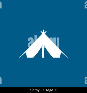 Tent Icon On Blue Background. Blue Flat Style Vector Illustration. Stock Vector
