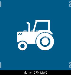 Tractor Icon On Blue Background. Blue Flat Style Vector Illustration. Stock Vector