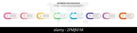 Vector infographics eight label cards with arrows. Business concept of 8 steps, options. Infographic template for diagram, business, web, banner Stock Vector