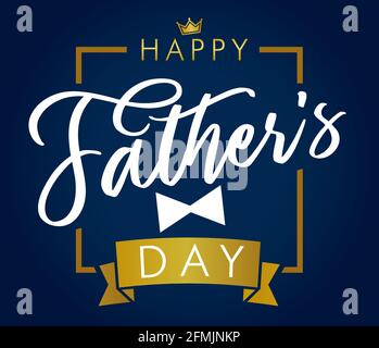 Happy father's day dark and gold colors postcard. Happy Fathers Day creative congrats. Brush font lovely poster, calligraphic elements. Isolated abstr Stock Vector