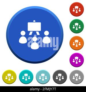 Classroom round color beveled buttons with smooth surfaces and flat white icons Stock Vector