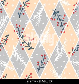 Vector seamless pattern in patchwork style with hand drawn Christmas elements. Cute design for wrappings, textile and backgrounds Stock Photo