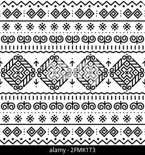 Slovak folk art vector seamless pattern with black ethnic, tribal geometric shapes - inspired by traditional painted art from village Cicmany in Zilin Stock Vector