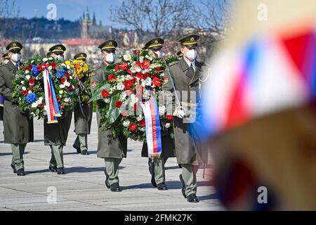 Prague, Czech Republic. 08th May, 2021. Czech political and military representatives commemorated the 76th anniversary of the end of WWII at a ceremony at the Vitkov Memorial in Prague, Czech Republic, May 8, 2021. Credit: Vit Simanek/CTK Photo/Alamy Live News