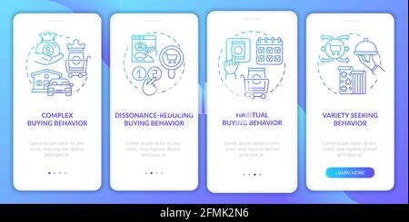 Customer behavior types onboarding mobile app page screen with concepts Stock Vector