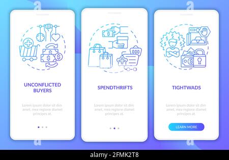 Consumers types onboarding mobile app page screen with concepts Stock Vector