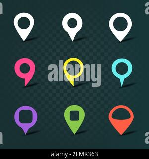 color map navigation pin object sign set Stock Vector