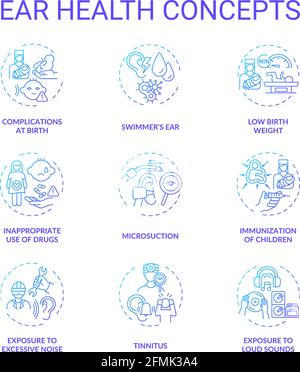 Ear health concept icons set Stock Vector