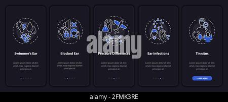 Common ear conditions onboarding mobile app page screen with concepts Stock Vector