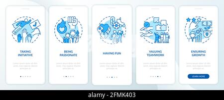 Main company core values onboarding mobile app page screen with concepts Stock Vector