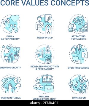 Core values concept icons set Stock Vector
