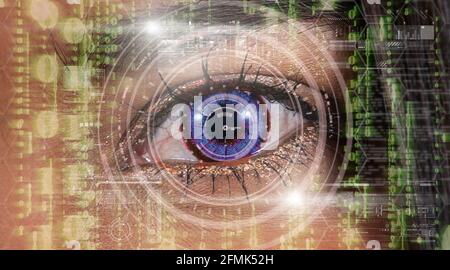 Closeup women eye with futuristic digital technology over the number ...
