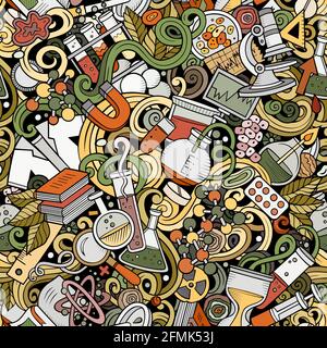Science hand drawn doodles seamless pattern. Stock Vector