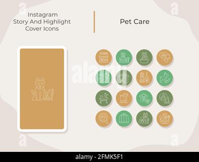 Pet care social media story and highlight cover icons set Stock Vector