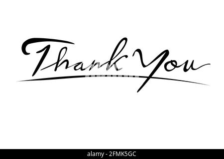 Simple Vector Script Text Lettering, Thank You, Isolated on White Stock Vector
