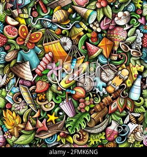 Cartoon doodles Summer seamless pattern. Stock Vector