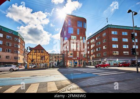 bottle shape condo building in the city in denmark Stock Photo
