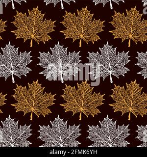 Maple leaf silhouette pattern, seamless vector maple background Stock Vector