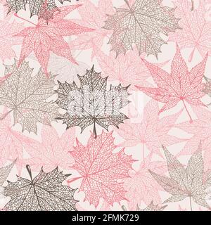 Maple leaf silhouette pattern, seamless vector maple background Stock Vector